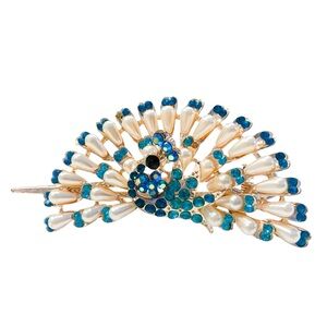 Elegant Blue and Gold Peacock Hair Clip